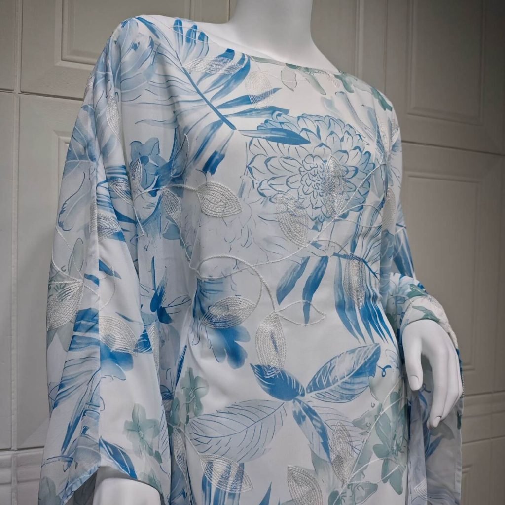 blue floral pattern butterfly abaya
