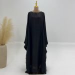 shining polyester fabric black butterfly abaya