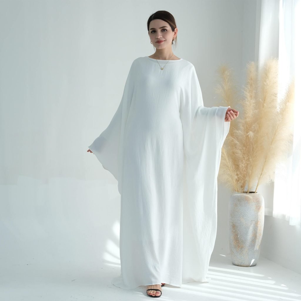 white butterfly abaya with belt